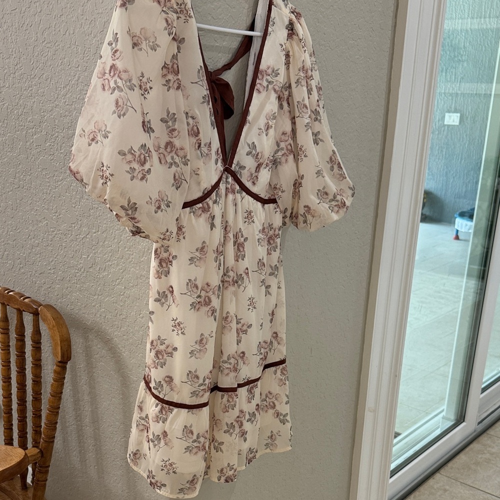Pink Lily Cream and Brown Floral Robe